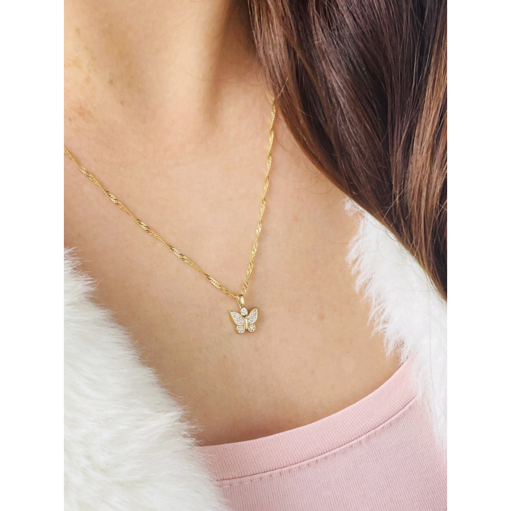 Anhänger Kettenanhänger Gelbgold Goldanhänger Schmetterling mit Zirkonia 585er 14KT
