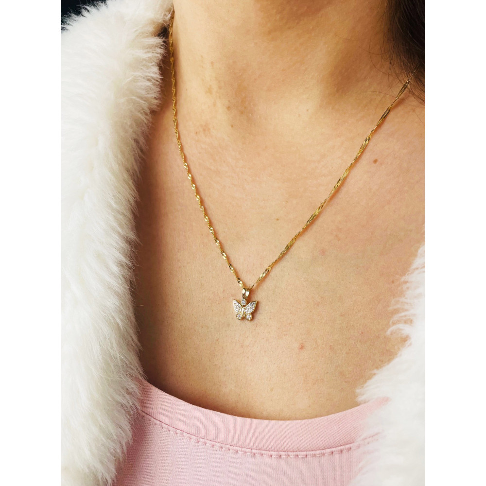 Anhänger Kettenanhänger Gelbgold Goldanhänger Schmetterling mit Zirkonia 585er 14KT