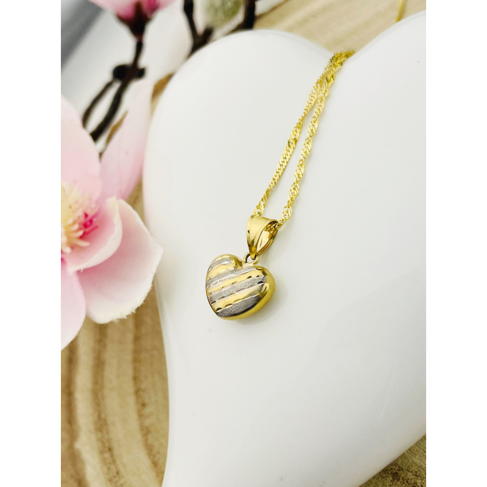 Złoty wisiorek zawieszka serce frezowane figurka bikolor