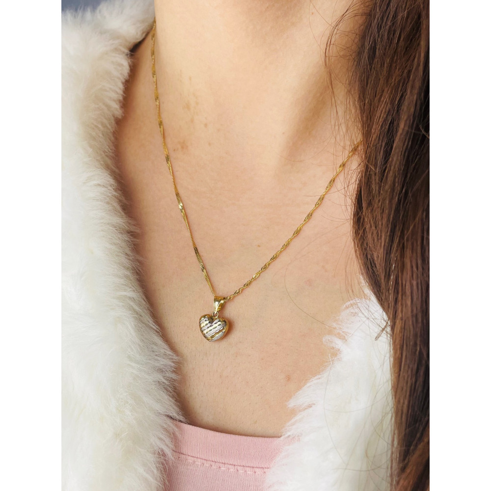 Złoty wisiorek zawieszka serce frezowane figurka bikolor