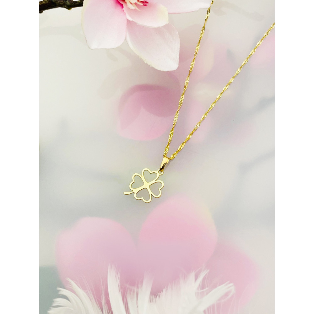 Złoty wisiorek zawieszka koniczynka ażurowa