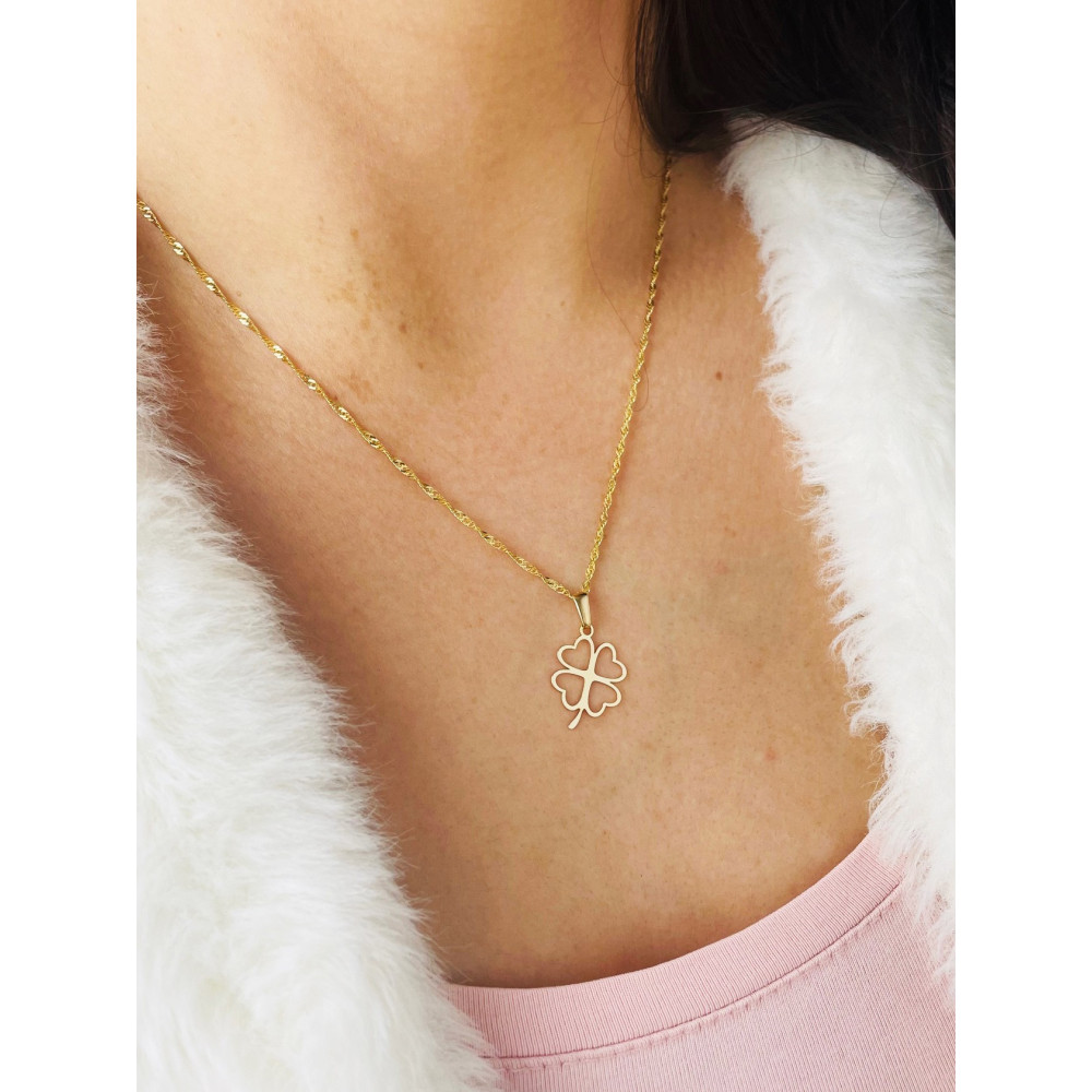 Złoty wisiorek zawieszka koniczynka ażurowa