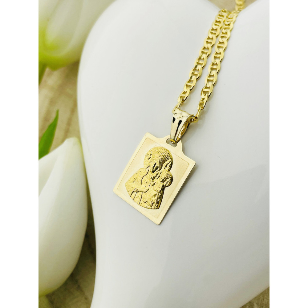 Złoty Medalik Zawieszka Matka Boska Częstochowska Chrzest Komunia