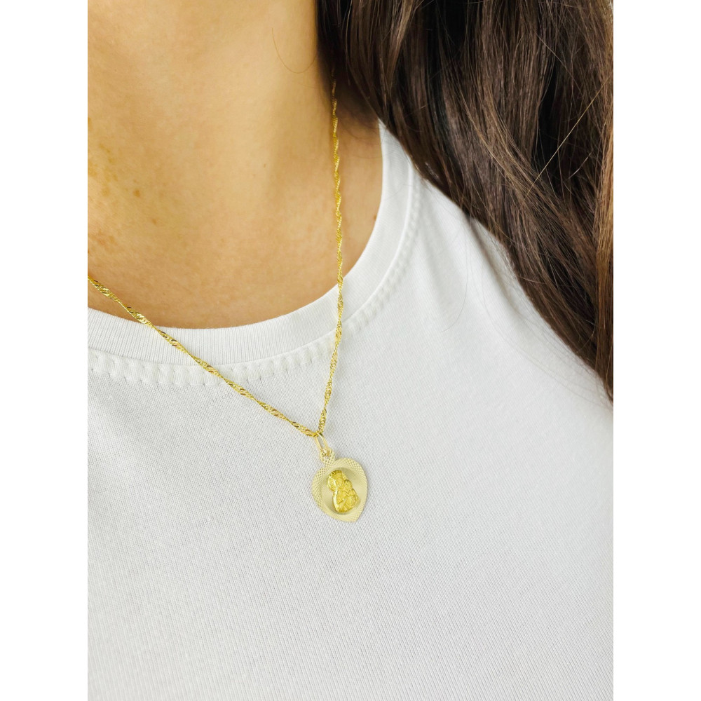 Złoty Medalik Zawieszka serce Matka Boska Częstochowska Chrzest Komunia