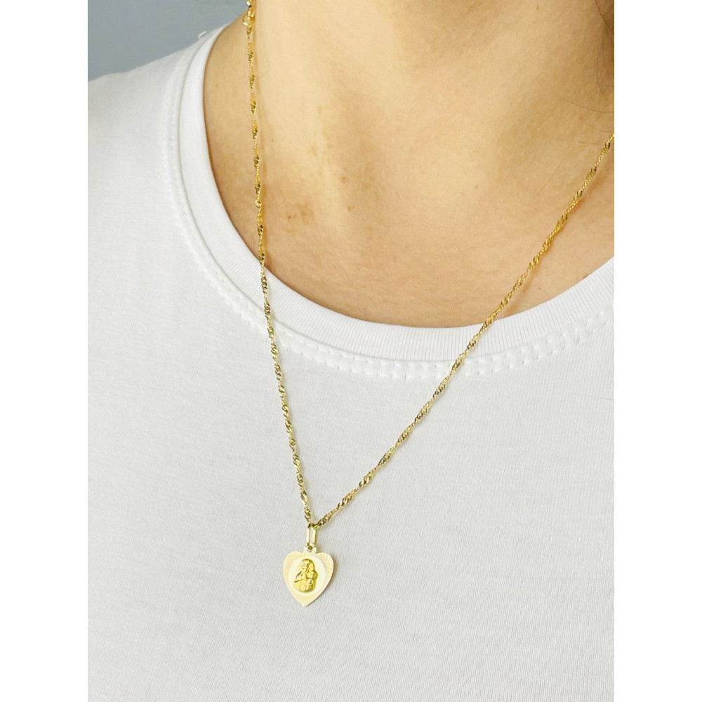 Złoty Medalik Zawieszka serce Matka Boska Częstochowska Chrzest Komunia szkaplerz