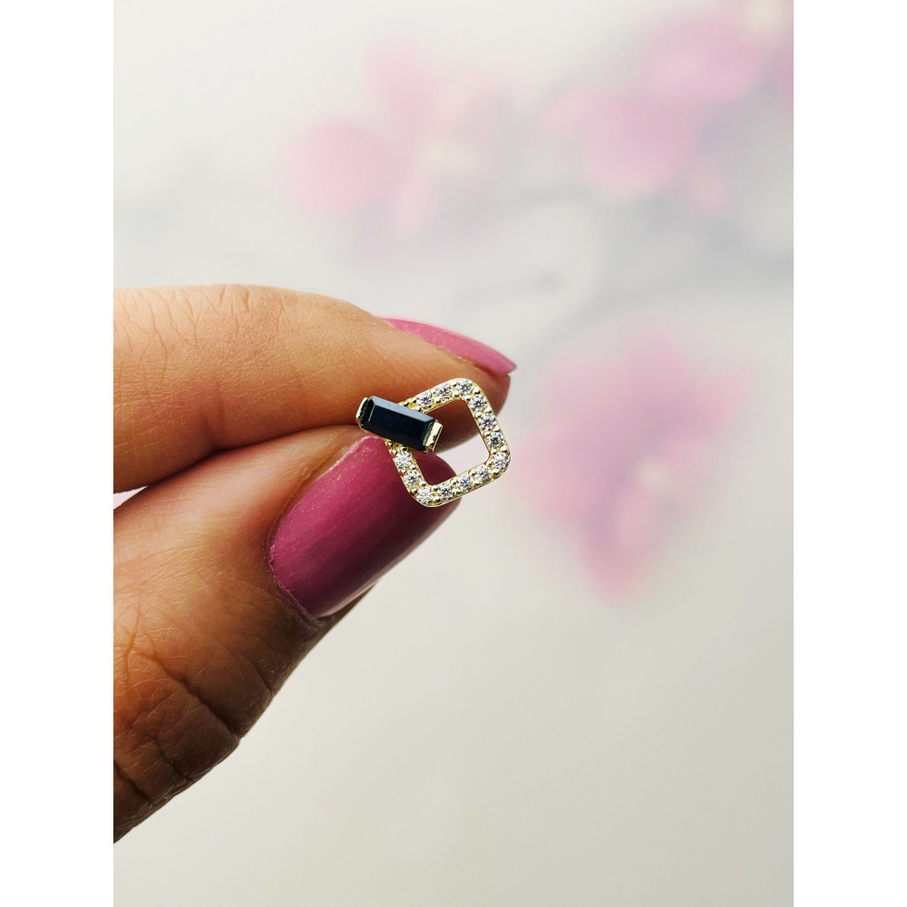 Quadrat mit Zirkonia Ohrringe mit Onyx Ohrhänger Ohrstecker Ohrschmuck Gelbgold Paar Gold 585er 14KT