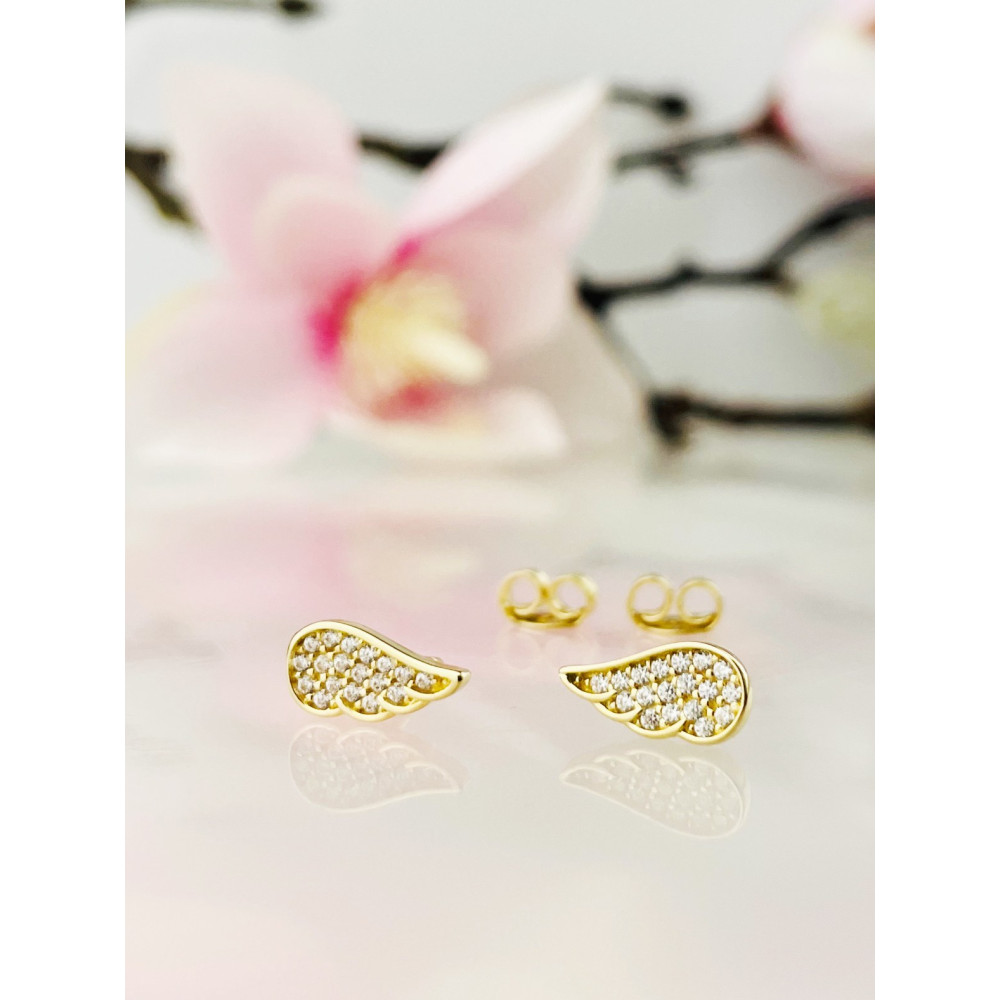 Gold Ohrringe Flügel mit Zirkonia Ohrhänger Ohrstecker Ohrschmuck Gelbgold Gold 585er 14KT