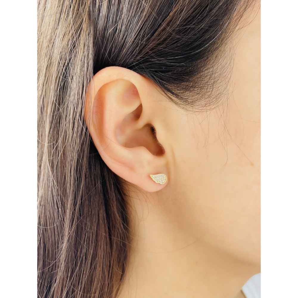 Gold Ohrringe Flügel mit Zirkonia Ohrhänger Ohrstecker Ohrschmuck Gelbgold Gold 585er 14KT