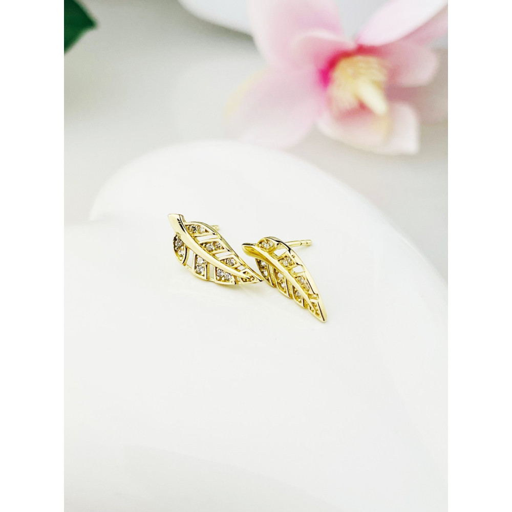 Gold Ohrringe Blatt mit Zirkonia Ohrhänger Ohrstecker Ohrschmuck Gelbgold Gold 585er 14KT