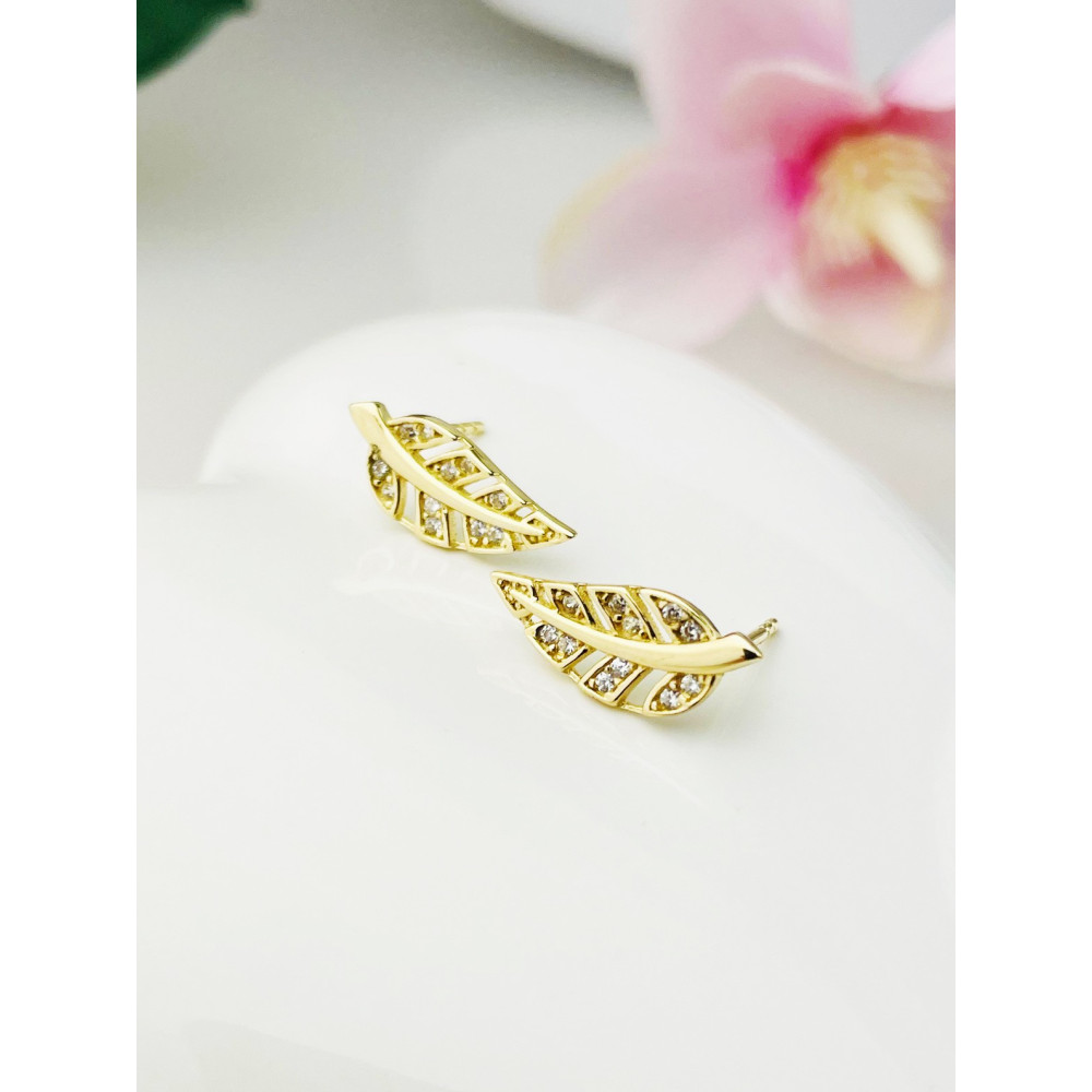 Gold Ohrringe Blatt mit Zirkonia Ohrhänger Ohrstecker Ohrschmuck Gelbgold Gold 585er 14KT