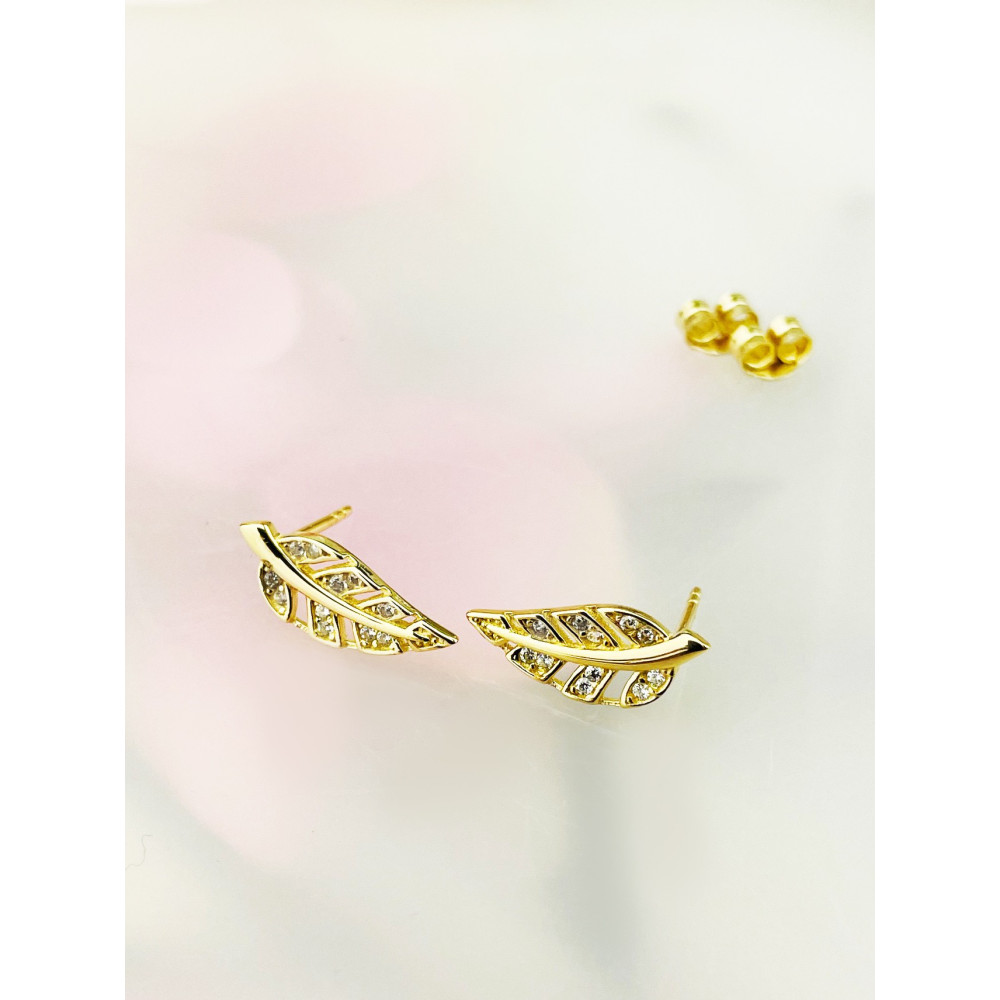 Gold Ohrringe Blatt mit Zirkonia Ohrhänger Ohrstecker Ohrschmuck Gelbgold Gold 585er 14KT