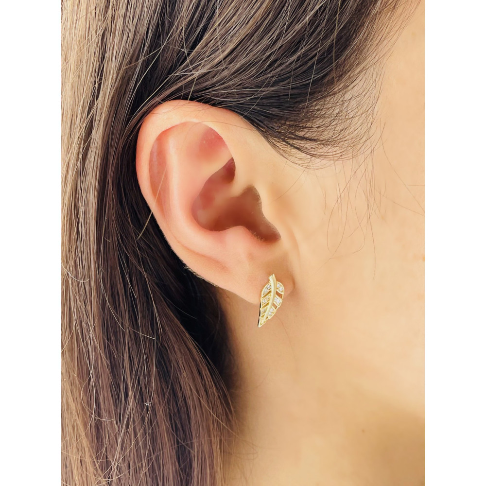 Gold Ohrringe Blatt mit Zirkonia Ohrhänger Ohrstecker Ohrschmuck Gelbgold Gold 585er 14KT