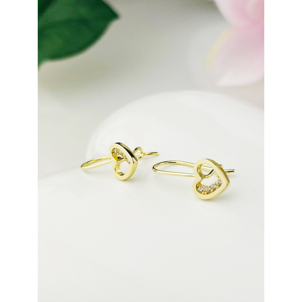 Herz Ohrringe Ohrhänger Ohrstecker Ohrschmuck mit Zirkonia Gelbgold Paar 585er 14KT