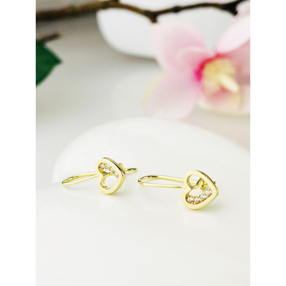Herz Ohrringe Ohrhänger Ohrstecker Ohrschmuck mit Zirkonia Gelbgold Paar 585er 14KT