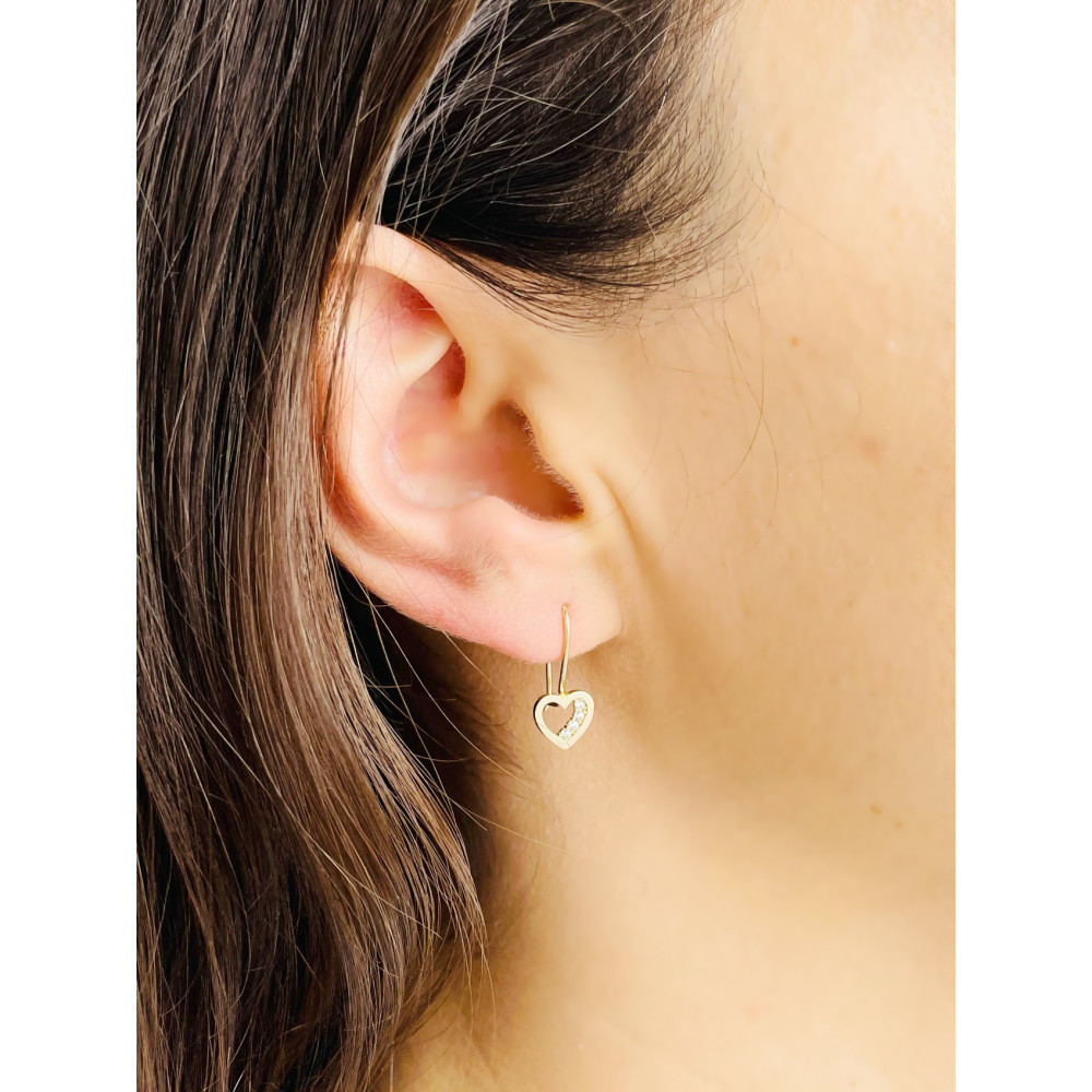 Herz Ohrringe Ohrhänger Ohrstecker Ohrschmuck mit Zirkonia Gelbgold Paar 585er 14KT
