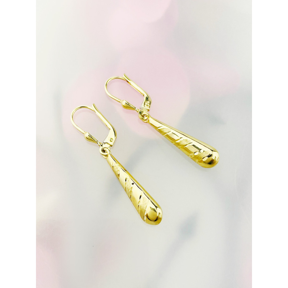 Złote kolczyki wiszące krople sople frezowane