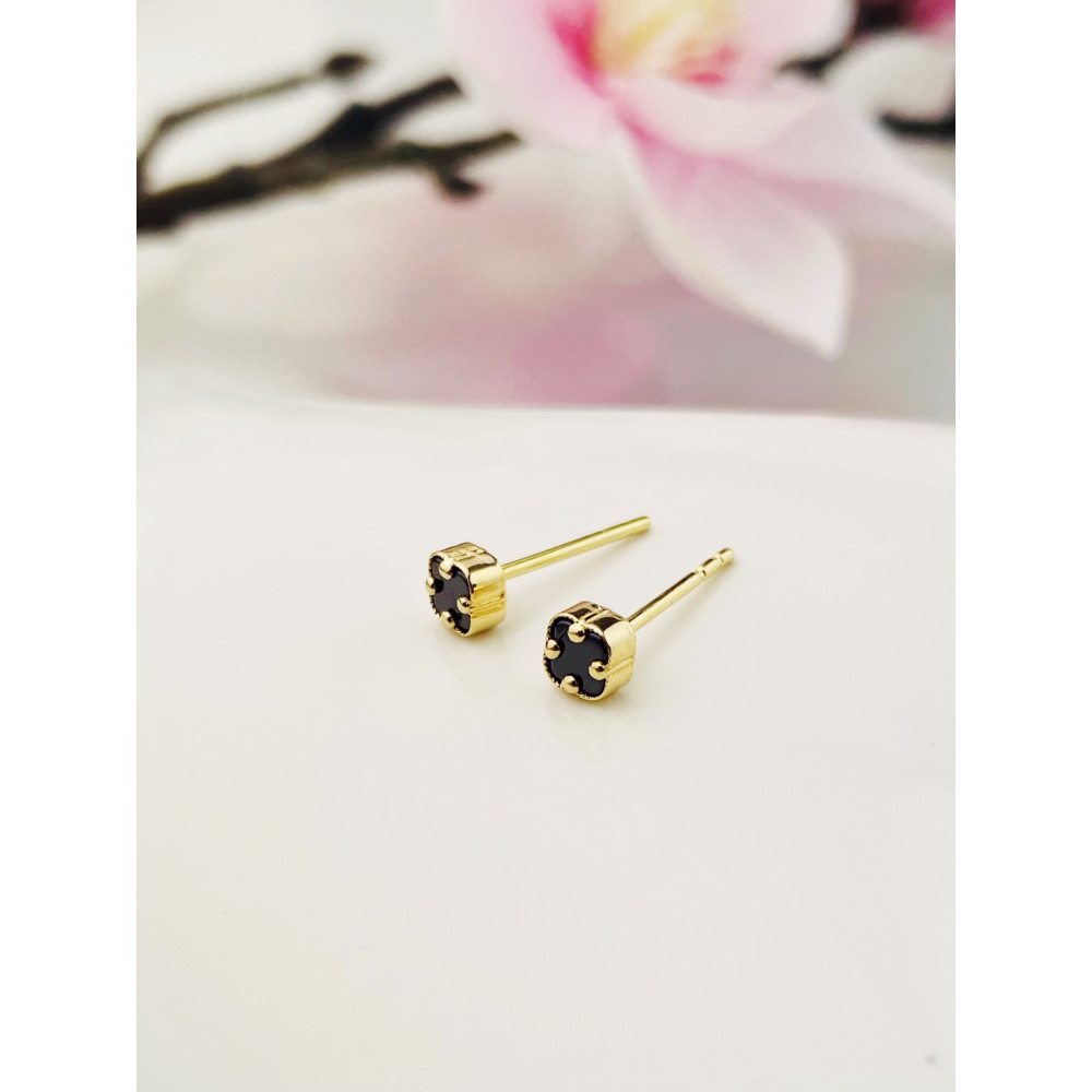 Gold Ohrringe Kleeblatt mit Onyx Ohrhänger Ohrstecker Ohrschmuck Gelbgold Gold 585er 14KT