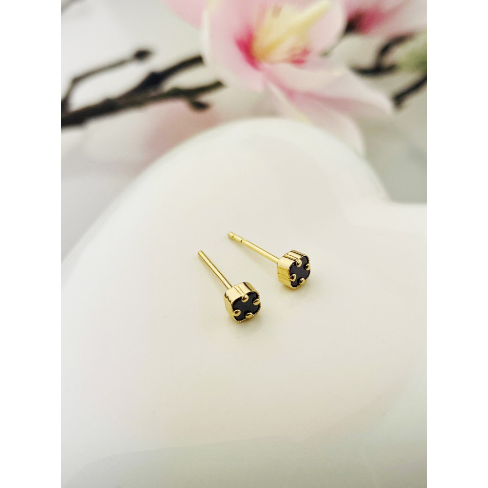 Gold Ohrringe Kleeblatt mit Onyx Ohrhänger Ohrstecker Ohrschmuck Gelbgold Gold 585er 14KT