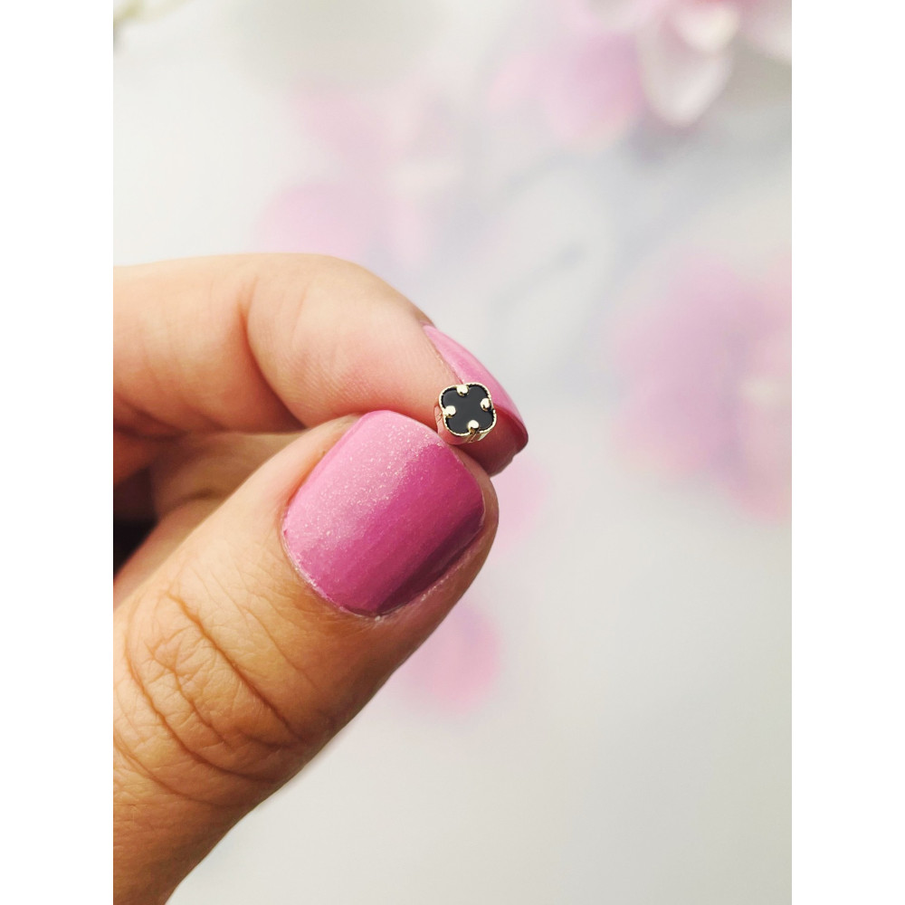 Gold Ohrringe Kleeblatt mit Onyx Ohrhänger Ohrstecker Ohrschmuck Gelbgold Gold 585er 14KT