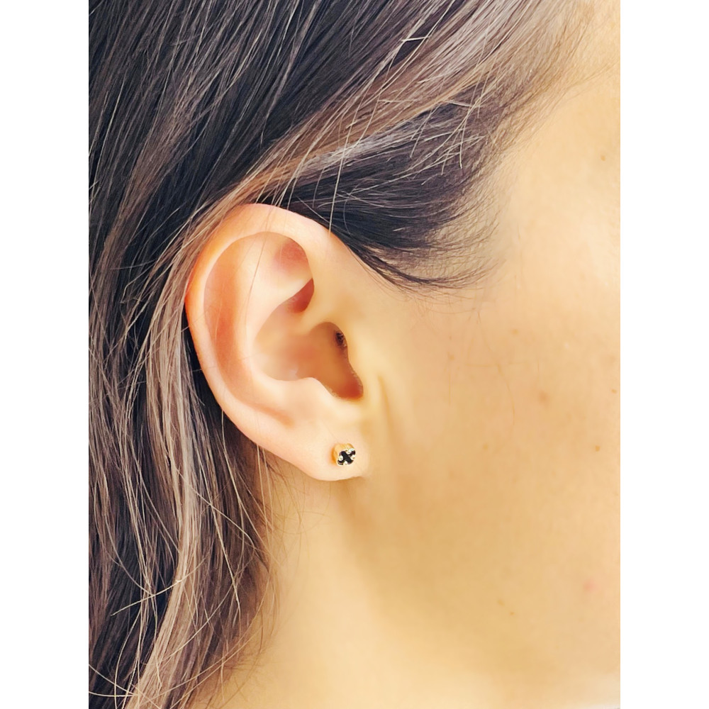 Gold Ohrringe Kleeblatt mit Onyx Ohrhänger Ohrstecker Ohrschmuck Gelbgold Gold 585er 14KT