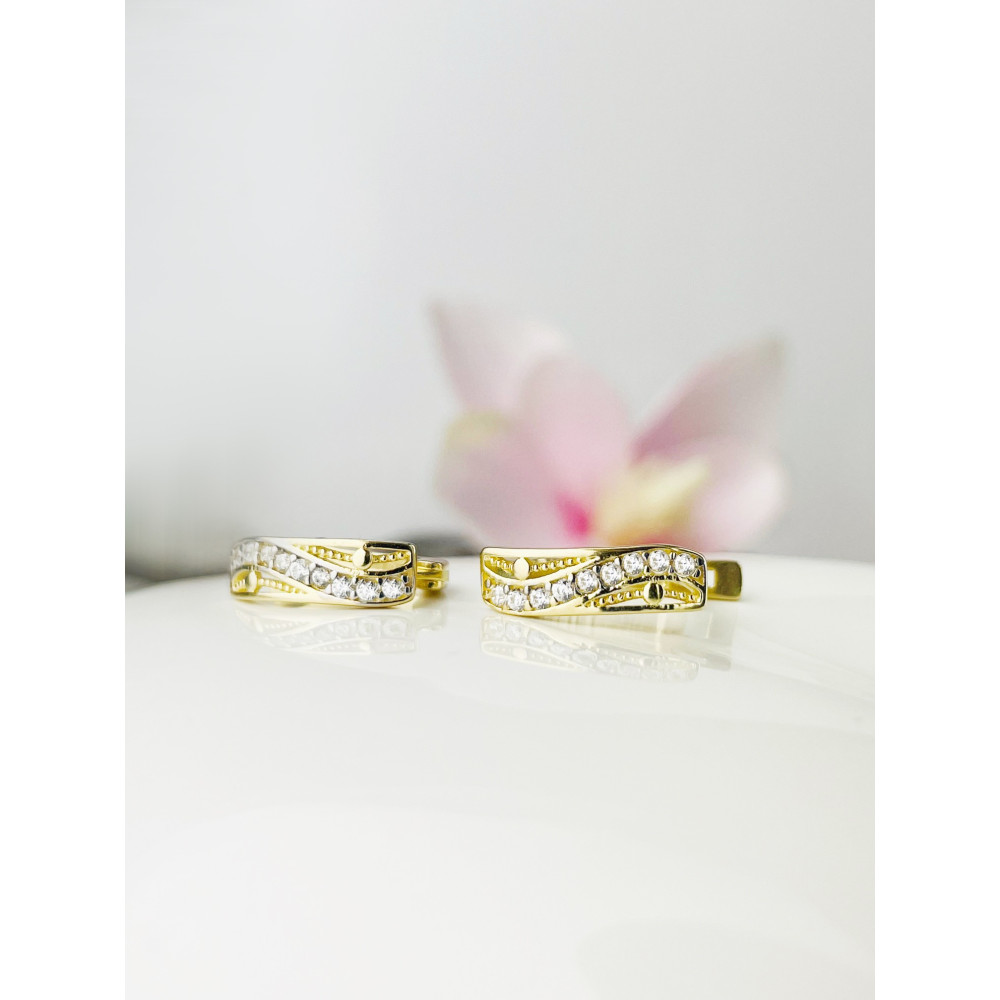 Welle Ohrringe mit Zirkonia Ohrhänger Ohrstecker Ohrschmuck Gelbgold Paar 585er 14KT