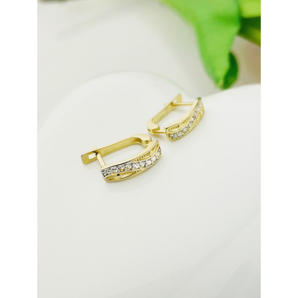 Welle Ohrringe mit Zirkonia Ohrhänger Ohrstecker Ohrschmuck Gelbgold Paar 585er 14KT