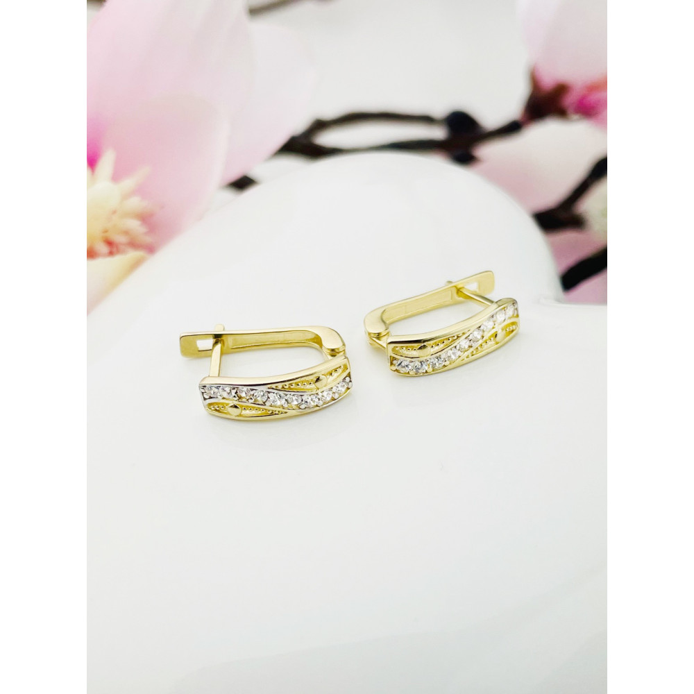 Welle Ohrringe mit Zirkonia Ohrhänger Ohrstecker Ohrschmuck Gelbgold Paar 585er 14KT