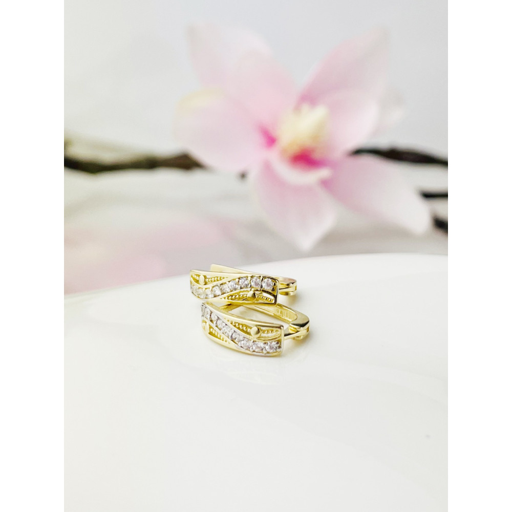 Welle Ohrringe mit Zirkonia Ohrhänger Ohrstecker Ohrschmuck Gelbgold Paar 585er 14KT