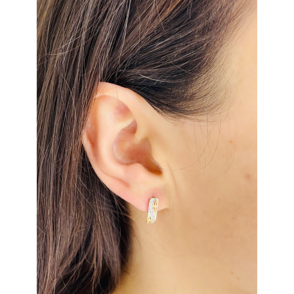 Welle Ohrringe mit Zirkonia Ohrhänger Ohrstecker Ohrschmuck Gelbgold Paar 585er 14KT