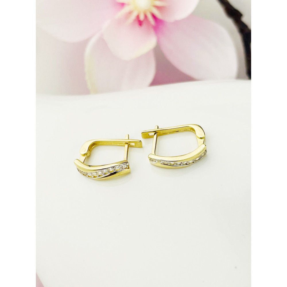 Welle Ohrringe mit Zirkonia Ohrhänger Ohrstecker Ohrschmuck Gelbgold Paar 585er 14KT