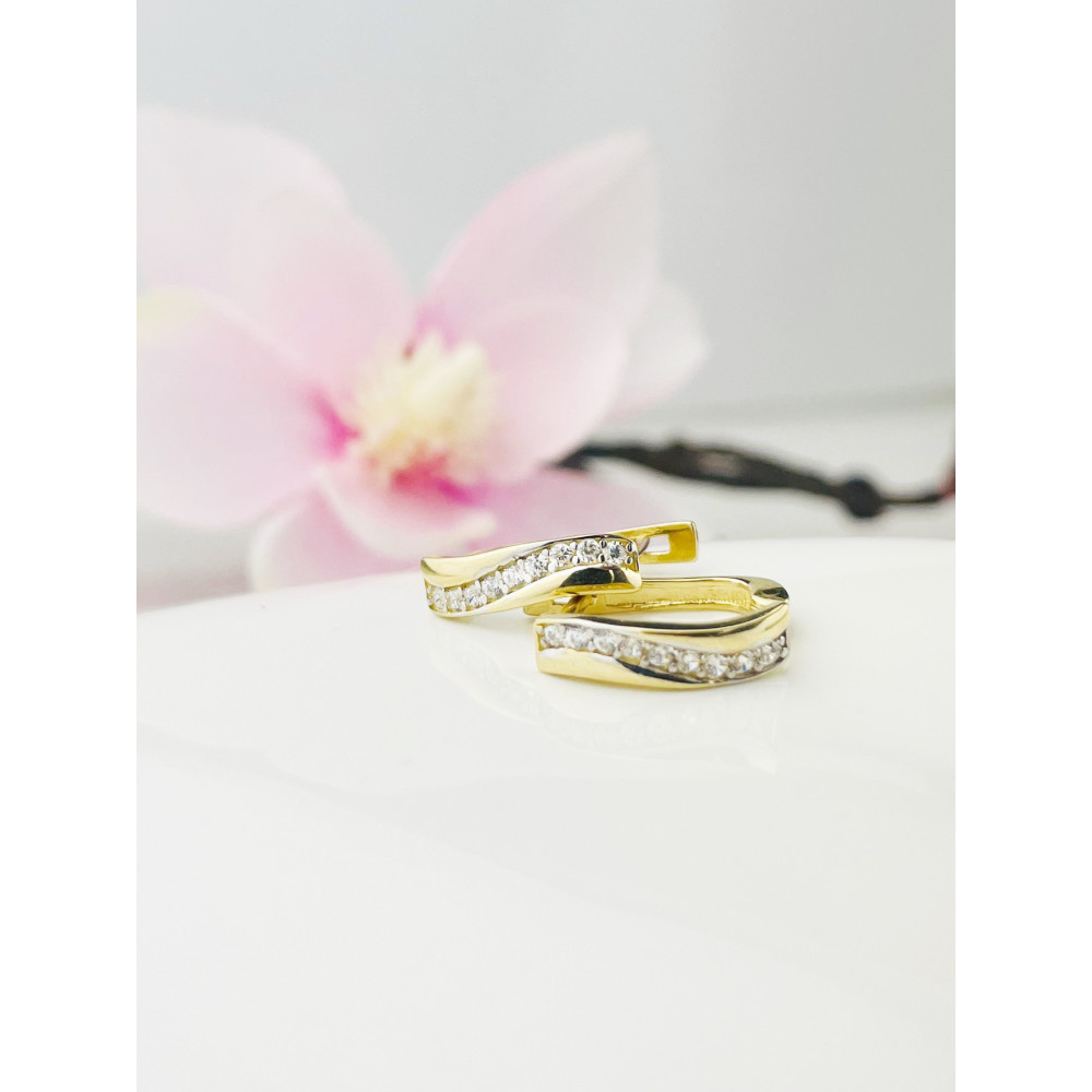 Welle Ohrringe mit Zirkonia Ohrhänger Ohrstecker Ohrschmuck Gelbgold Paar 585er 14KT