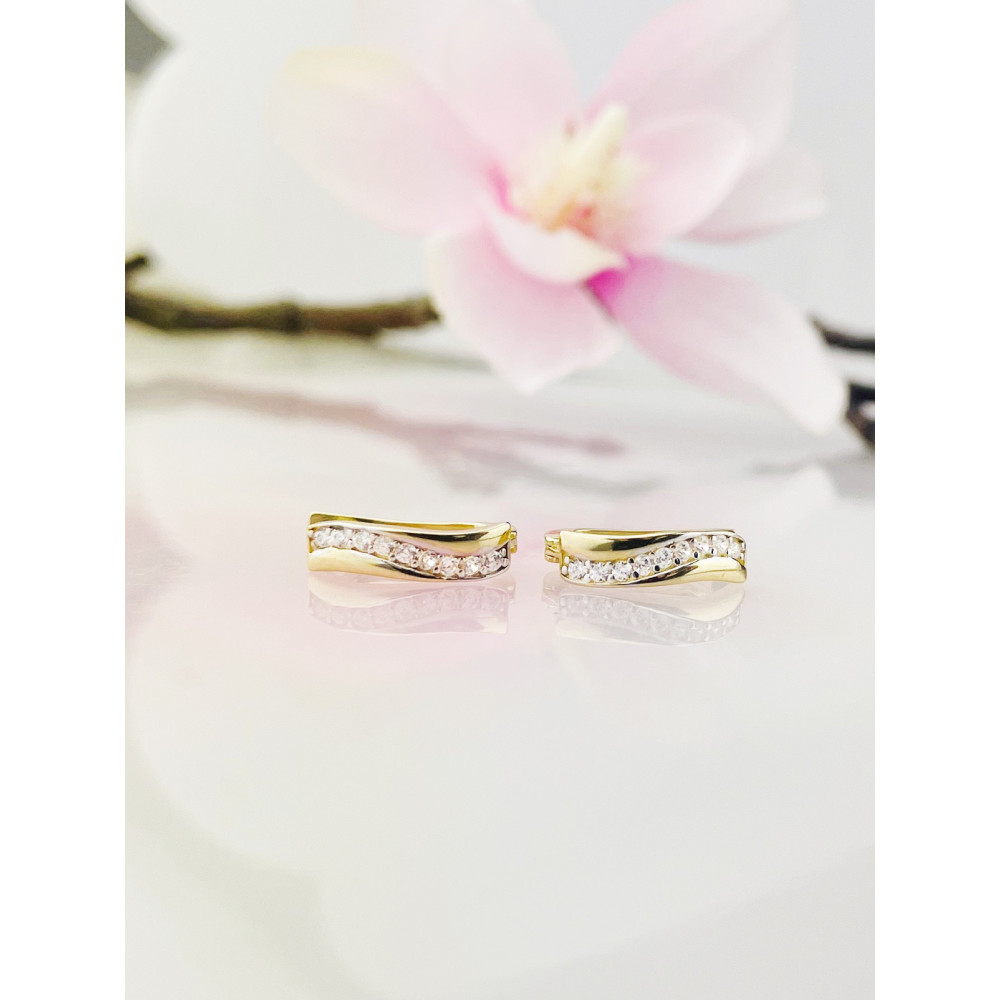 Welle Ohrringe mit Zirkonia Ohrhänger Ohrstecker Ohrschmuck Gelbgold Paar 585er 14KT