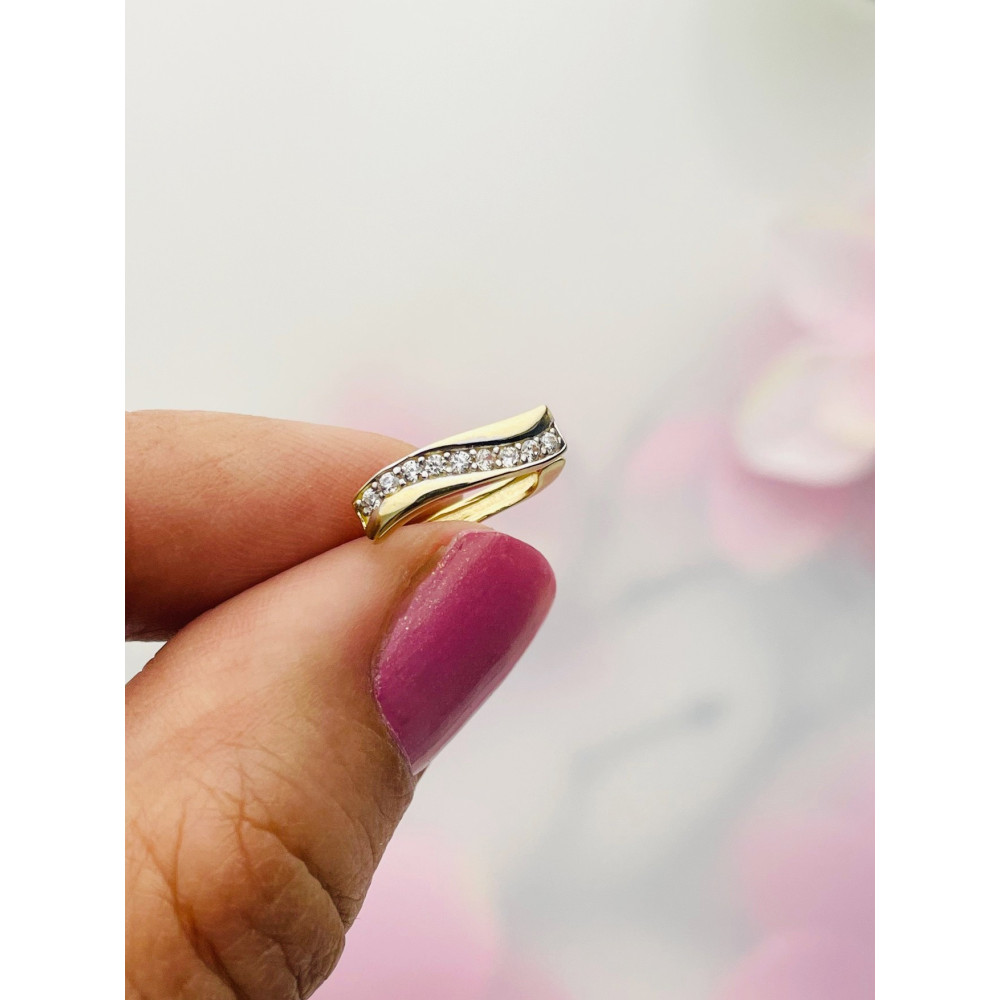 Welle Ohrringe mit Zirkonia Ohrhänger Ohrstecker Ohrschmuck Gelbgold Paar 585er 14KT