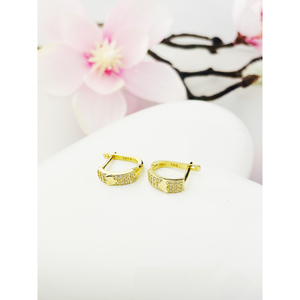 Herz Ohrringe mit Zirkonia Ohrhänger Ohrstecker Ohrschmuck Gelbgold Paar 585er 14KT