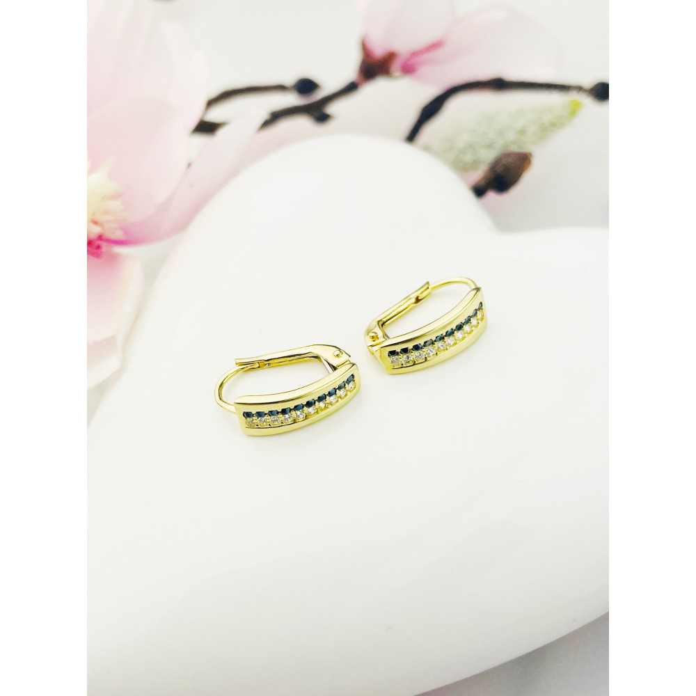 Ohrringe mit Zirkonia und Onyx Ohrhänger Ohrstecker Ohrschmuck Gelbgold Paar 585er 14KT