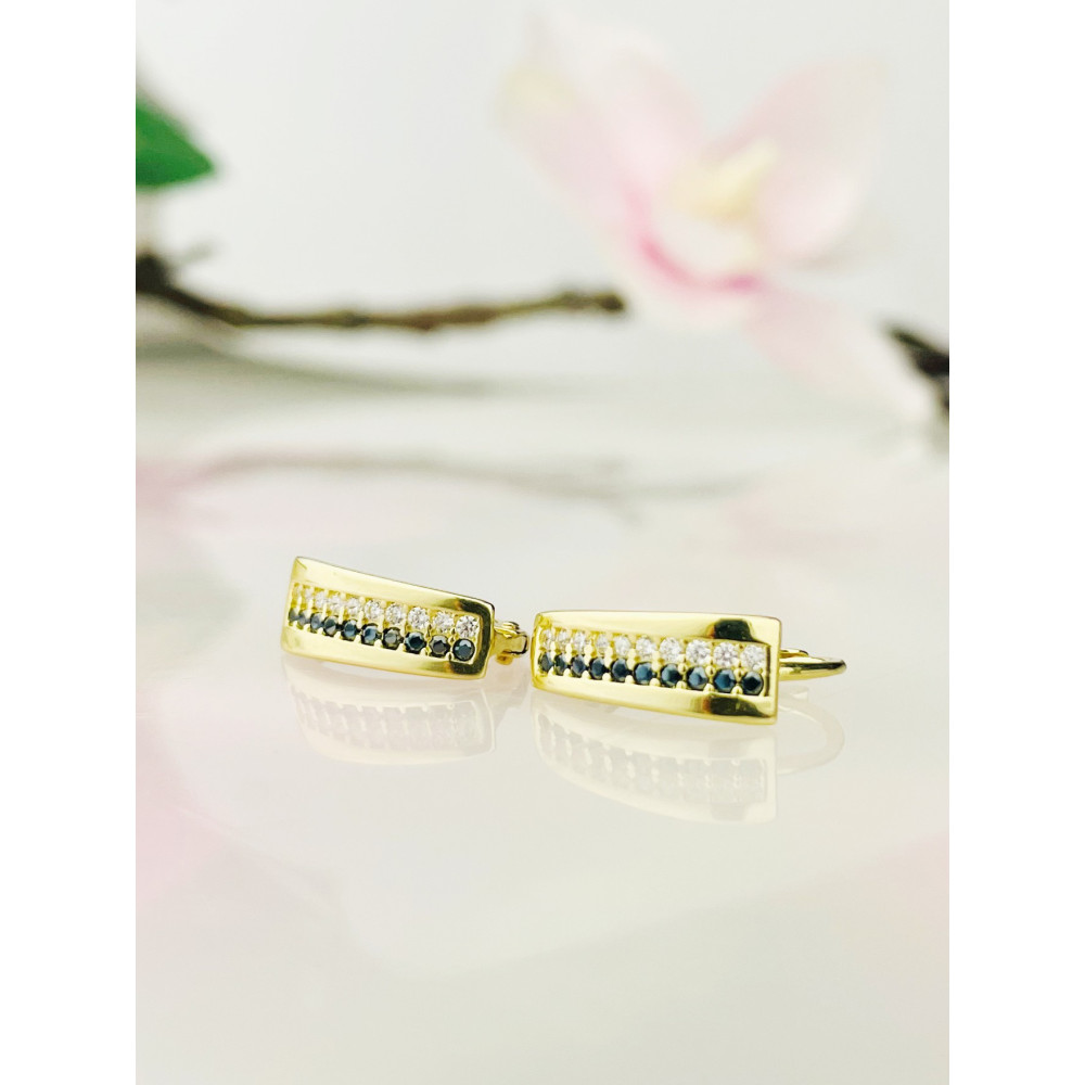 Ohrringe mit Zirkonia und Onyx Ohrhänger Ohrstecker Ohrschmuck Gelbgold Paar 585er 14KT