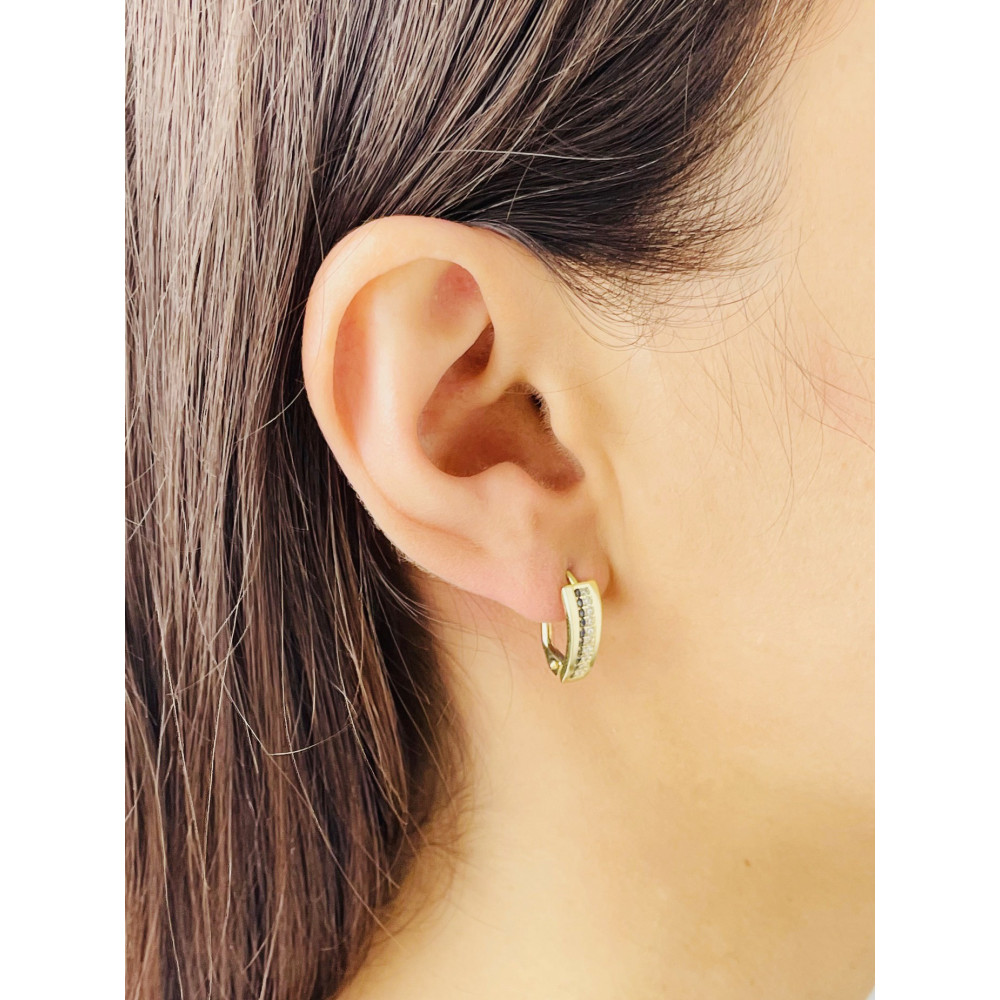 Ohrringe mit Zirkonia und Onyx Ohrhänger Ohrstecker Ohrschmuck Gelbgold Paar 585er 14KT