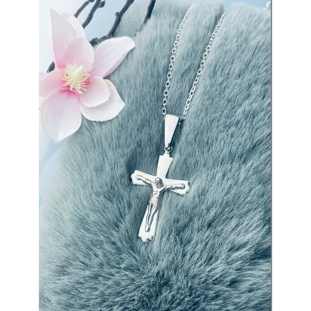 Silber Anhänger Kreuz mit Jesus Christus Erstkommunion Taufe