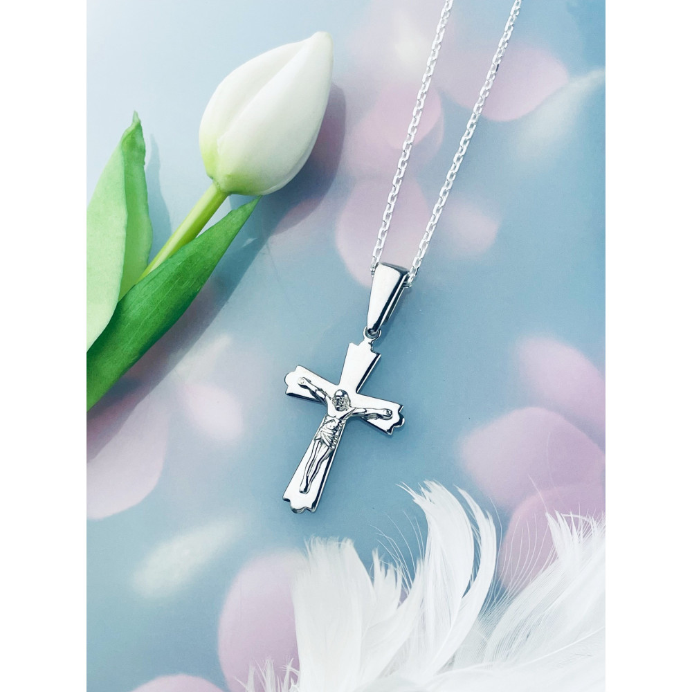 Silber Anhänger Kreuz mit Jesus Christus Erstkommunion Taufe