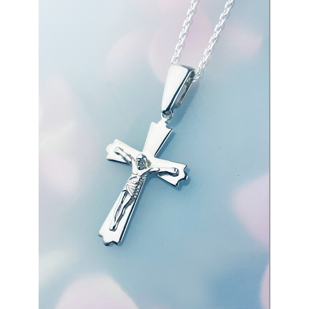 Silber Anhänger Kreuz mit Jesus Christus Erstkommunion Taufe