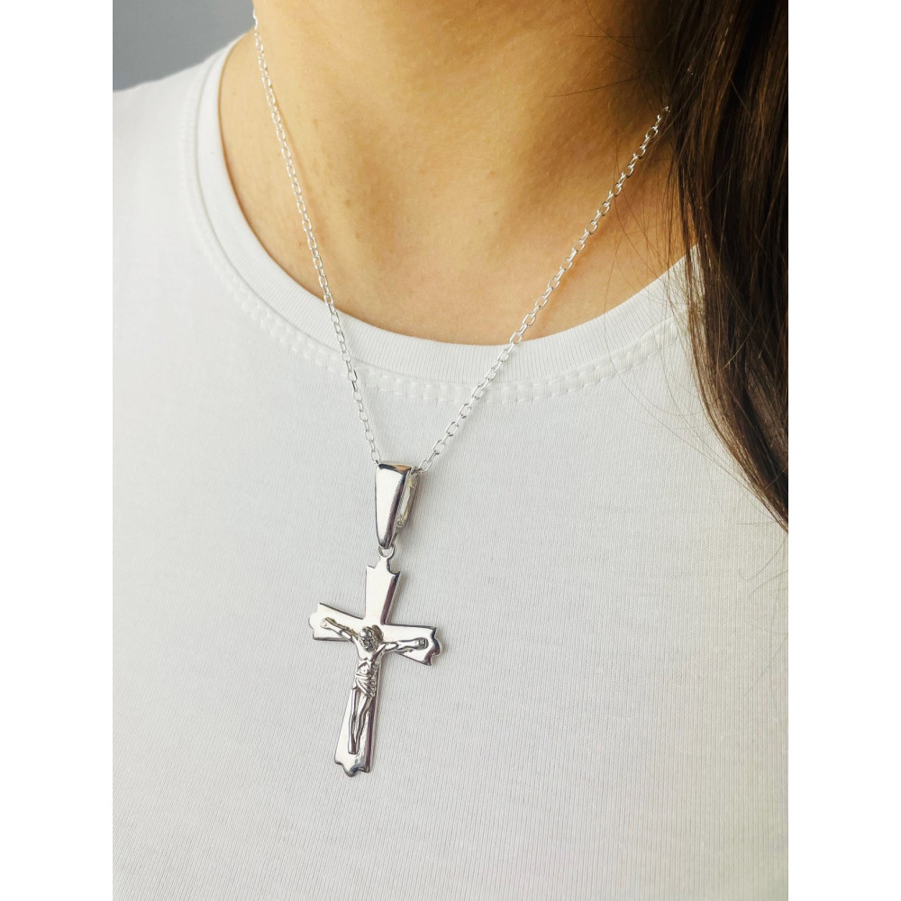 Silber Anhänger Kreuz mit Jesus Christus Erstkommunion Taufe