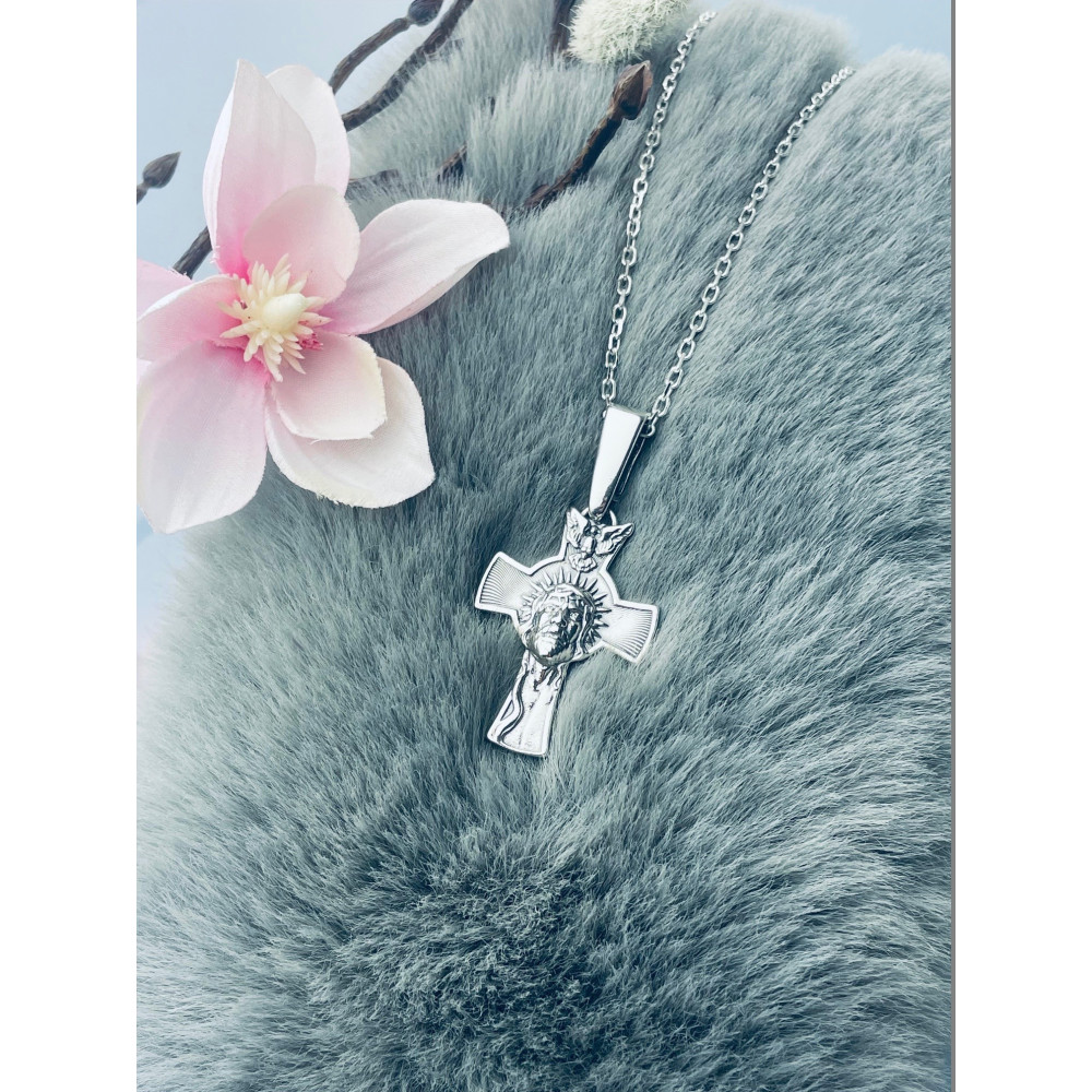 Silber Anhänger Kreuz mit Jesus Christus Erstkommunion Taufe