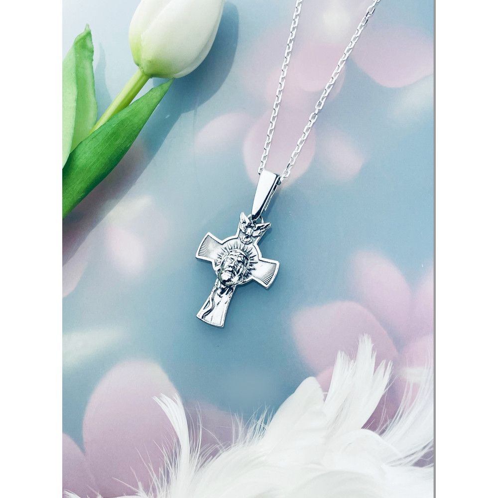 Silber Anhänger Kreuz mit Jesus Christus Erstkommunion Taufe