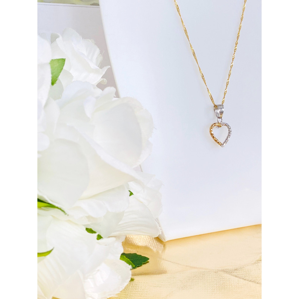 Złota zawieszka wisiorek serce dwukolorowe