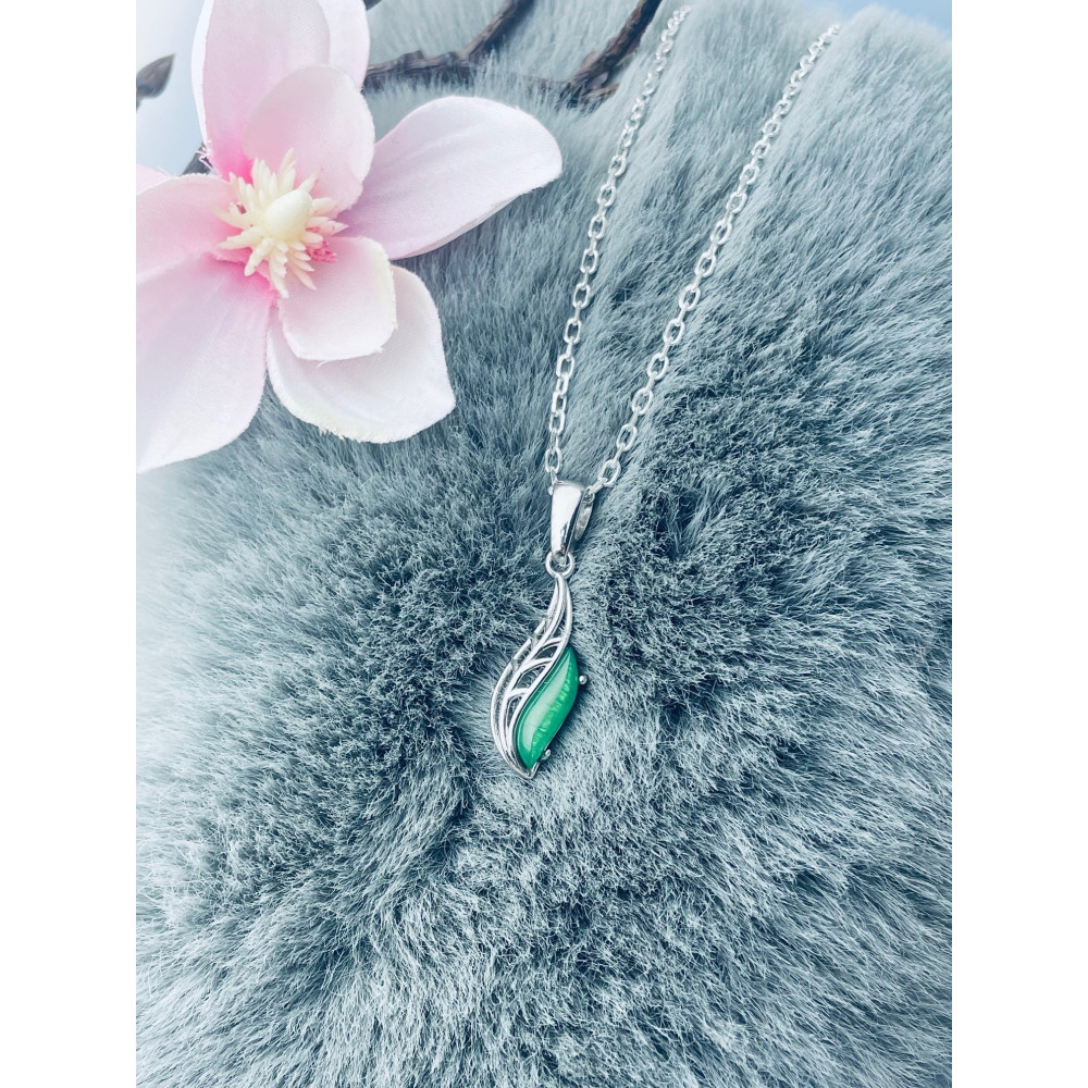 Srebrny wisiorek zawieszka zielony obsydian listek