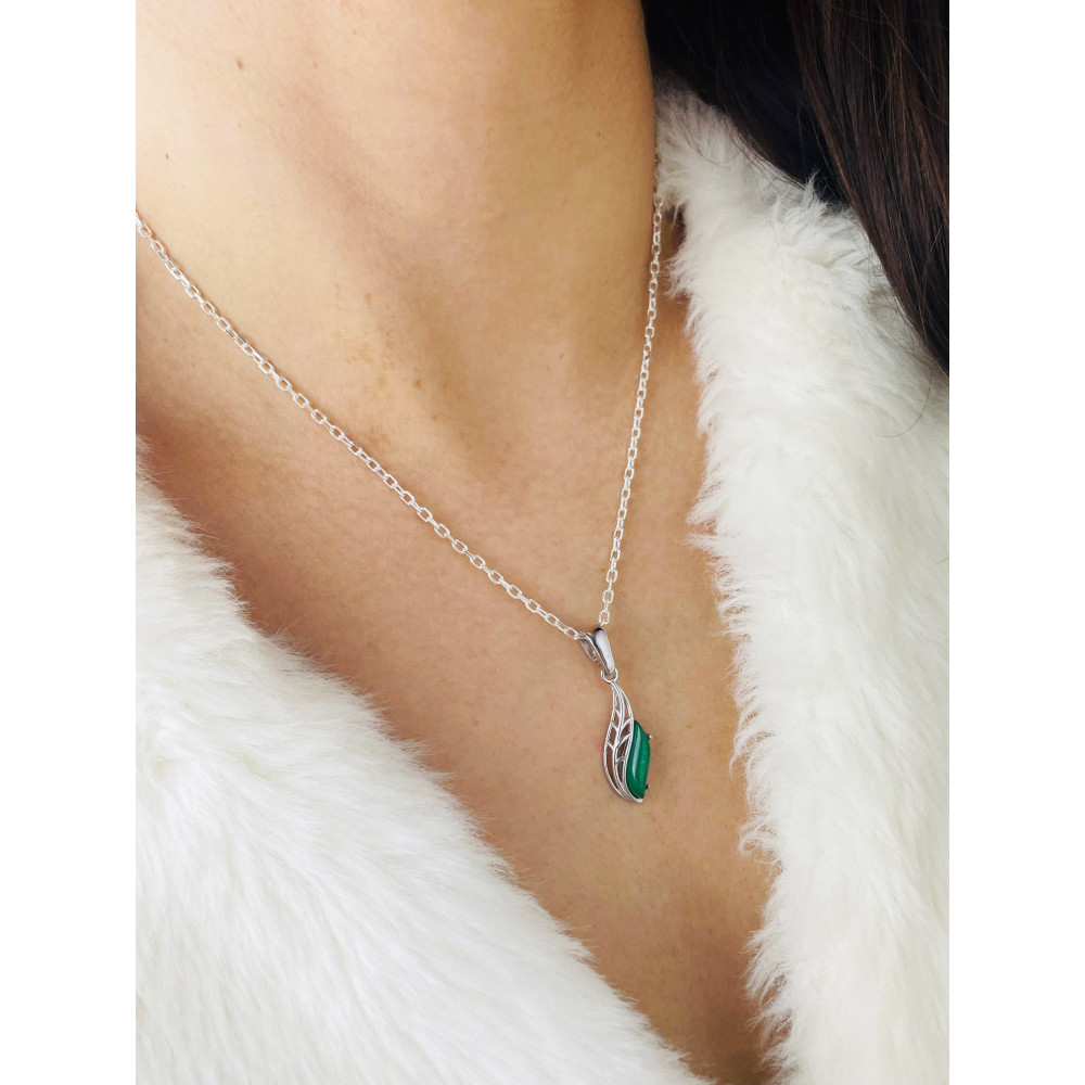 Srebrny wisiorek zawieszka zielony obsydian listek