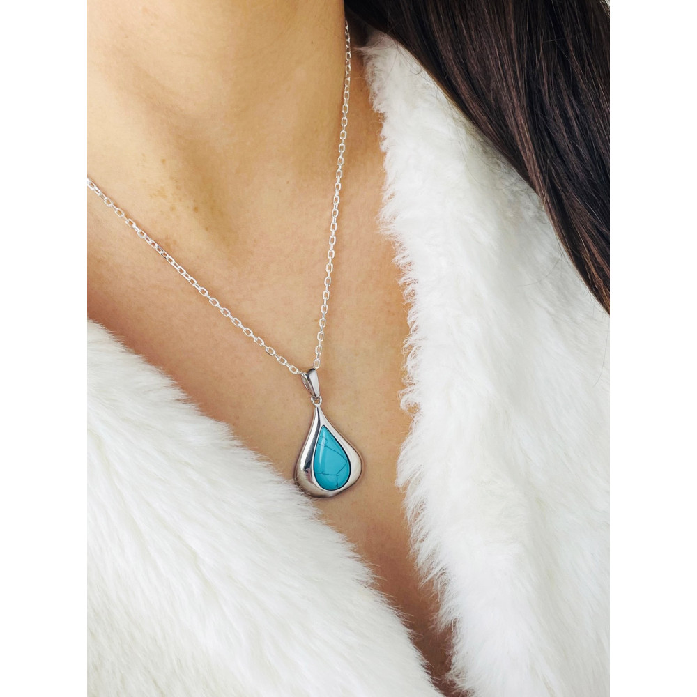 Srebrny wisiorek zawieszka łezka kropelka  błękitny turkus