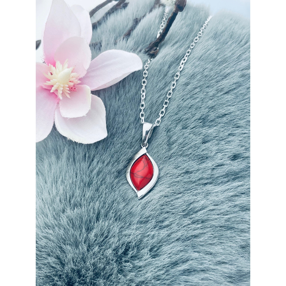 Silber Damen Medaillon Anhänger Korallenstein