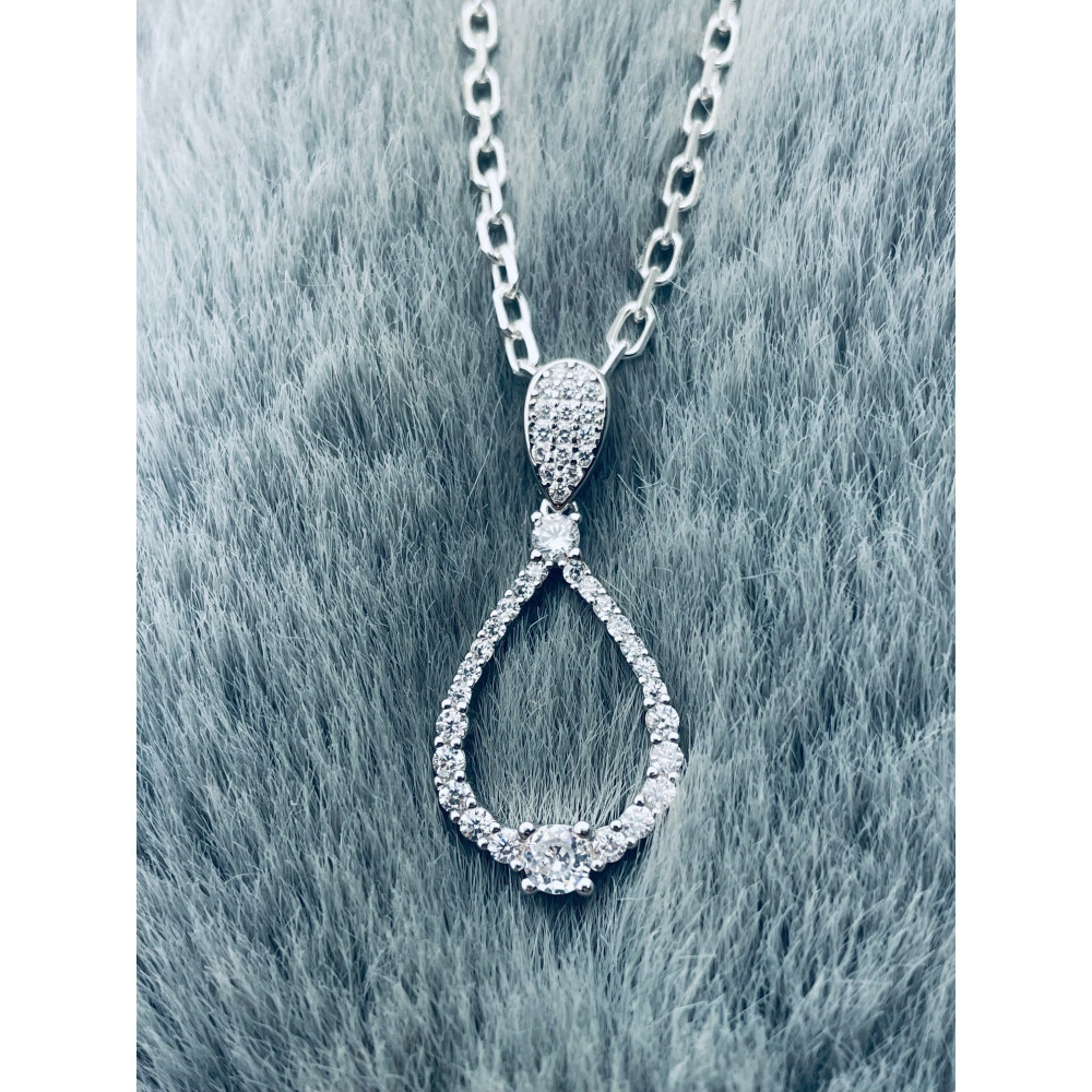 925 Silber Damen Medaillon Anhänger Tröpfchen mit Zirkonia