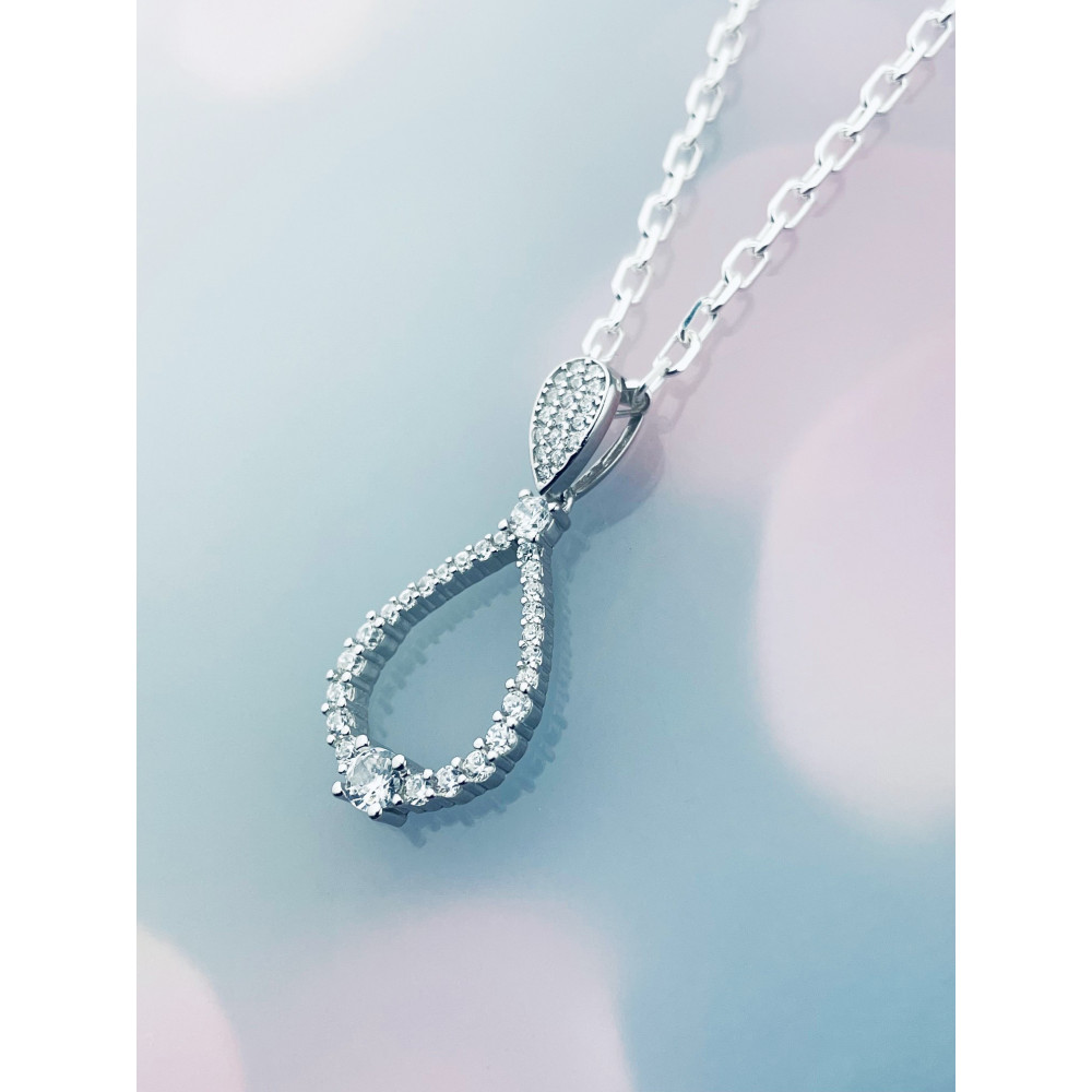 925 Silber Damen Medaillon Anhänger Tröpfchen mit Zirkonia